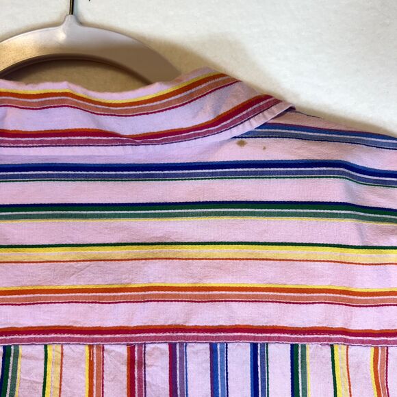 Roamans Button Up Collar Shirt Women’s 34W Pink Rainbow Vertical Stripe See Pics - Picture 4 of 6